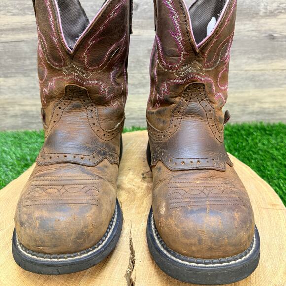 Justin Women - Size 9B - Gypsy Brown / Pink Steel Toe Cowboy Boots WKL9980 - Picture 2 of 10